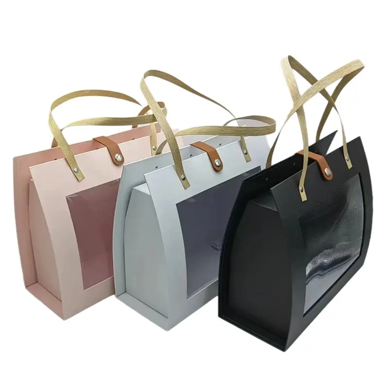 Paper Bag Custom Printed logo Luxury Clothing Shopping Paper Bags Boutique Recyclable Gift Bag With Window