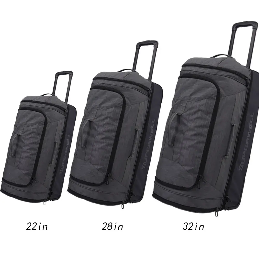 Yeni tasarım ekstra büyük spor seyahat haddeleme yün tekerlekler ile özel arabası spor çantası bagaj