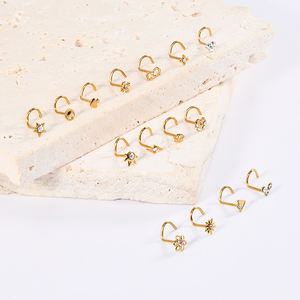 サージカルスチール18K金メッキS-ネジフラワースターノーズスタッドノーズボーンリングノーズピアス保持ホルダーボディジュエリー20G - Product Image 3