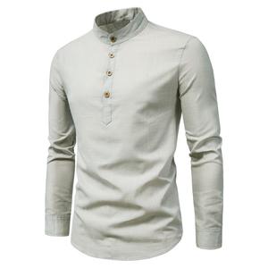New Fashion <span class=keywords><strong>uomo</strong></span> primavera cotone <span class=keywords><strong>lino</strong></span> bottone in puro colore colletto alla coreana <span class=keywords><strong>manica</strong></span> <span class=keywords><strong>lunga</strong></span> Business top Pullover camicetta camicia Casual - Product Image 6