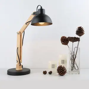 Креативная деревянная настольная лампа, скандинавский офисный стол, прикроватная лампа для спальни, железная промышленная настольная лампа