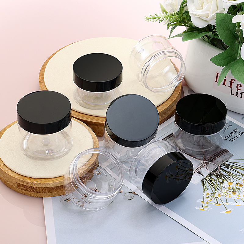 Clear Plastic Jars with Lid for Cosmetics Black Screw Cap Small Cosmetic Jar Packaging Containers Empty Plastic Jar Private logo