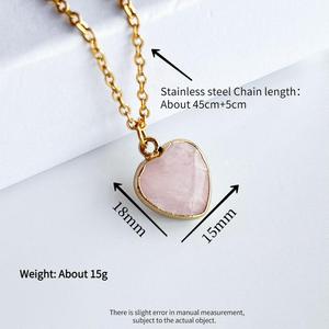 قلادة G4632 بالجملة من الفولاذ المقاوم للصدأ مع حجر طبيعي من الأمازونيت أو الأميثيست أو الكوارتز الوردي على شكل قلب، مجوهرات عصرية - Product Image 5