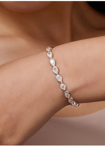 Women's Yellow Gold Plated Moissanite Tennis Bracelet Pear Cut Prong Setting Classic Style Everyday Wear - Product Image 4