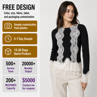 Pull en tricot pour femme FNJIA, pull noir à rayures verticales, dentelle, tissu à empiècements, pour tous les jours et les soirées, OEM personnalisé