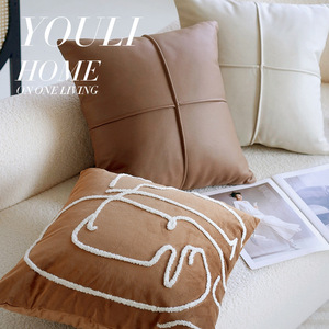 <span class=keywords><strong>Federa</strong></span> Vintage Nordica Quadrata in Tela <span class=keywords><strong>Marrone</strong></span> Crema con Motivo Pied-de-Poule per Letto e Divano del Soggiorno dal Design Moderno e Semplice - Product Image 4