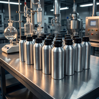 Bouteille en aluminium poli miroir de 1000 ml avec bouchon de sécurité noir, hermétique et opaque, pour huiles essentielles et parfums