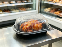 Boîte d'emballage jetable pour poulet rôti de qualité alimentaire avec couvercle en PP, plateau en amidon de maïs de 1 mm d'épaisseur, pour viande de poulet, restauration, livraison à emporter