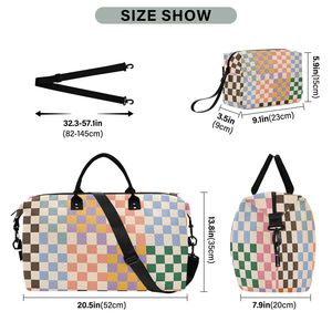 Bolsa de Lona con Estampado a Cuadros Personalizada al por Mayor, 2 Piezas, con Bolsa de Cosméticos Portátil para Viaje, Bolsa Deportiva de Gran Capacidad - Product Image 2