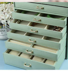 Caja de anillo de lujo Pu resistente al desgaste, joyero de 10 cajones de cuero blanco, organizador de joyas alto y grande - Product Image 4