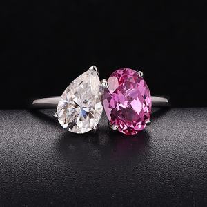 Bague de fiançailles et de mariage en moissanite personnalisée de luxe, or blanc 18K 14K, double ovale, saphir rose, pierre précieuse IGI, pour les fêtes - Product Image 5