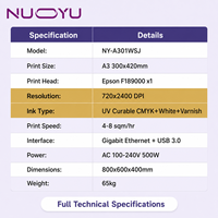 Nouvelle imprimante UV DTF A3 pour petites entreprises, imprimante à autocollants en cristal, laminateur Epson F189000 720x2400DPI, encre UV, faible MOQ