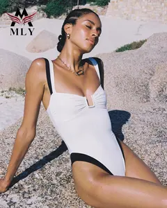 MLY 2024 New design colorblock ladies swimwear custom plunge neck one piece swimsuit