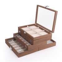 Boîte de présentation vide pour bijoux en bois de noyer, 10 modèles, pour bagues, colliers et boucles d'oreilles, avec cuir blanc, pour 12, 18, 24 ou 30 pièces