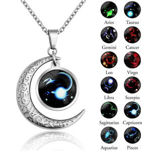 Collar con colgante de luna de acero inoxidable con cadena de eslabones cabujón de cristal del zodiaco de 12 Constelaciones para regalo de <span class=keywords><strong>amistad</strong></span> o cumpleaños - Product Image 3