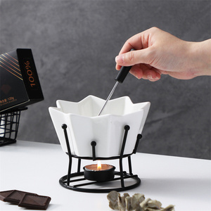 Venta al por mayor restaurante Hotel usado porcelana Chocolate queso <span class=keywords><strong>Fondue</strong></span> Set Mini cerámica <span class=keywords><strong>Fondue</strong></span> ollas con soporte de <span class=keywords><strong>hierro</strong></span> - Product Image 5