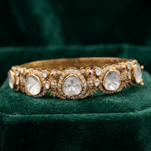 14K gold Crafted Diamond Polki Crystals Bangle Bracelet Kundan Style <b>Kada</b> Traditional Jewellery For Women Classic Product - Product Image 2