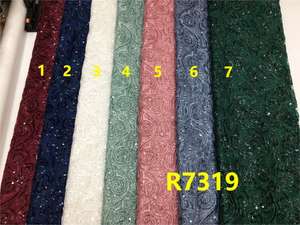 Afrikaanse Lovertjes Stof Kant Tule Draad Pailletten Net Kant Nieuwe Kant Polyester Borduurwerk Stof Plant - Product Image 3