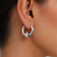 Boucles d'oreilles créoles en acier inoxydable avec cristaux, mignonnes et tendance, pour femmes, accessoires étanches, bijoux de mode pour l'oreille, vente en gros
