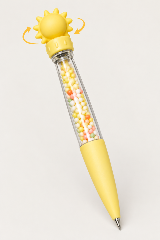 Novelty Rotating Cartoon Topper Ballpoint Pen Colorful Bead Filled ...