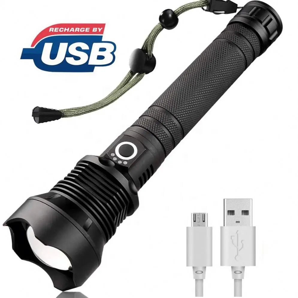Lampe de poche rechargeable USB en aluminium 20W 1800 Lumens Zoom Lampe de poche LED tactique Torche