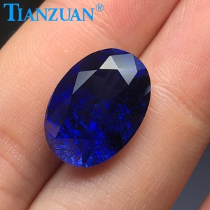 Đá sapphire nhân tạo màu xanh hoàng gia, hình oval, cắt tự nhiên, có vết nứt nhỏ và tạp chất, đá rời - Product Image 2