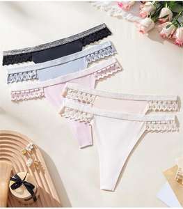 Culotte string sexy taille basse pour femme, lingerie sans couture en soie glacée, motif lettre V discrète - Product Image 4