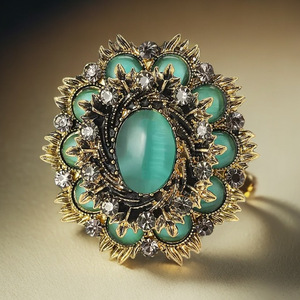 2026 Alloy Gold Plated Cat's Eye Stone Gem Rhinestone Flower Brooch Pins for Women's <b>Wedding</b> Party Gift <b>Accessories</b> - Product Image 3