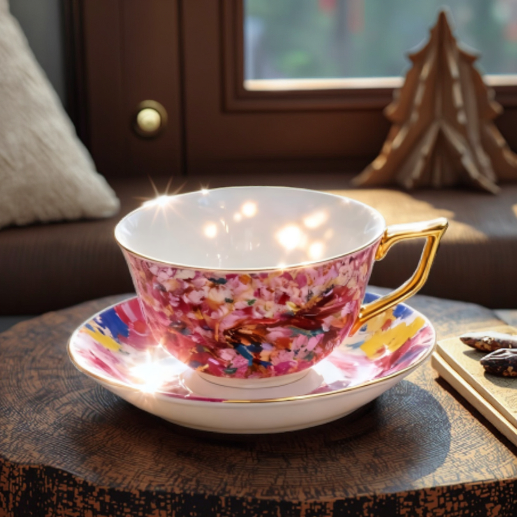 Purple coffee cup and saucer +spoon +gift box set
