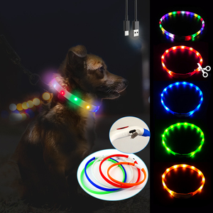 Özel silikon malzeme şarj edilebilir parlayan Light up köpek tasması gece yürüyüş için yanıp sönen LED köpek tasması kesilebilir - Product Image 1