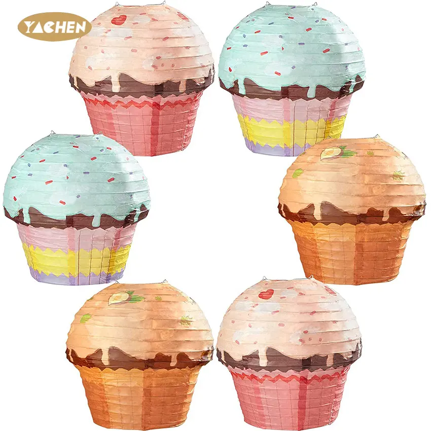 YACHEN 12 pollici Cupcake lanterne di carta appese lanterne di carta appese a ciambella forniture per decorazioni per feste di compleanno per bambini