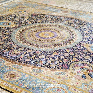 Yilong 8 'x 10' lớn màu xanh lụa khu vực Thảm tiền sảnh tay-thắt nút hereke thảm lụa - Product Image 4