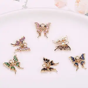 Brass Inlaid Gradient Glass Butterfly Pendant Zirconia Crystal Butterfly Charms With Loops For Handmade Earring Necklace Making