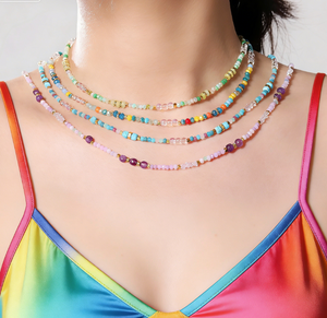 Collar de Cuentas Coloridas y Bonitas en Tonos Pastel, Cuentas de Piedra Natural y Cristal, Joyería Delicada de Primavera/Verano para Mujer - Product Image 1