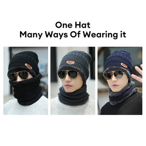 Chapeau d'hiver pour homme, écharpe en polaire, bonnet tricoté pour femme, cache-cou en laine épaisse, cagoule, masque de ski, bonnets - Product Image 4