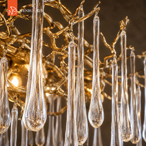 Lustre moderne en laiton avec branches, pour salle à manger, luminaire luxueux en cristal en forme de goutte d'eau - Product Image 3