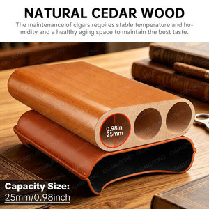 CIGARLOONG Étui à cigares vintage en <span class=keywords><strong>cuir</strong></span> à motif cheval, intérieur en bois de cèdre, capacité 2-3 cigares, étui de voyage compact pour voyages d'affaires - Product Image 3