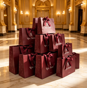 Bolsas de Papel de Lujo Personalizadas para Compras, Bolsas de Papel para Envasado de Cosméticos, Ropa y Regalos, Color Rojo Vino - Product Image 5