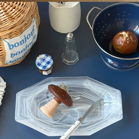 Assiette de service en verre irrégulière huit pans, style moderne et minimaliste, pour desserts et plats principaux, idéale pour restaurants et cantines