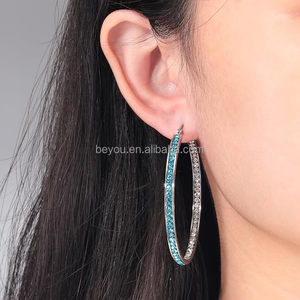 Zeta cảm hứng của phụ nữ Màu Xanh & trắng đầy đủ pha lê Rhinestone lớn Hoop bông tai cổ điển Vòng Tròn Phong Cách Lớn Hoop đồ trang sức - Product Image 2