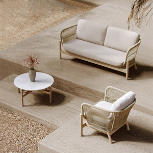 Ensemble de canapés modernes d'extérieur en teck massif avec cadre en aluminium, écologique, imperméable, protection solaire, pour villa, cour et <span class=keywords><strong>balcon</strong></span> - Product Image 1