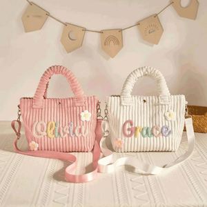 Corduroy Tote Custom Embroidered Name Crossbody Shoulder Bag <b>Kids</b> Flower Design Minimalist Girls Handmade Chunky Yarn-Style - Product Image 5