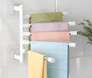 Wall-Mounted Anti-Rust Swivel Towel Hanger 180 Degree Rotatable Steel and Stainless Storage Rack for Bathroom Use