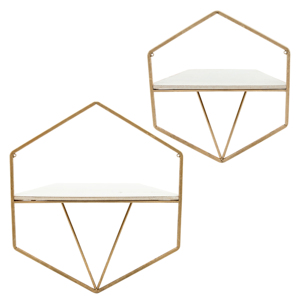 Mensole geometriche da parete in metallo e legno, organizer da appendere per soggiorno, camera da letto, ingresso - Product Image 4
