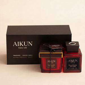 Aikun Retail Brand Luxury Square Glass <b>Reed</b> <b>Diffuser</b> Scented Candle Gift Set <b>For</b> Aromatherapy Home Decor Premium Box Packaging - Product Image 1