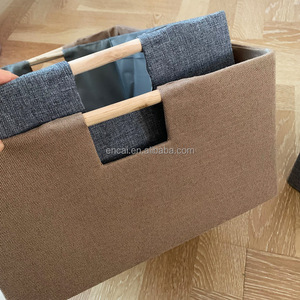 Contenedores de almacenamiento Caja de almacenamiento de tela Cubos Cestas Organizador con asas de madera duraderas Cofre de juguete plegable para armario - Product Image 3