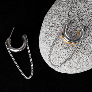 Modern Minimalist <strong>Chain</strong> Two Tone Earrings 18K Gold Silver Plated Mixed <strong>Stainless</strong> <strong>Steel</strong> Tassel Earring - Product Image 4