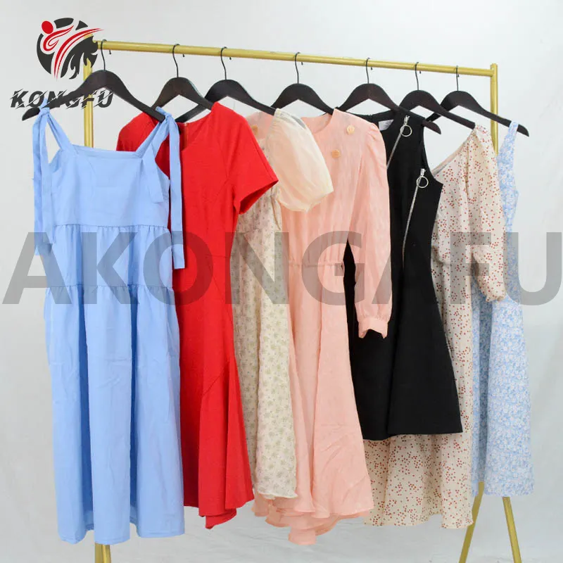 AKONGFU vintage clothing korean fashion long casual dresses modest dress for girls bale woman clothes bulk clothing