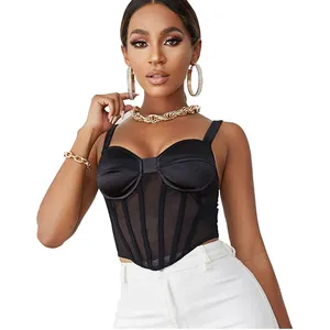 Pauli MANNI — Corset Sexy, Corset demi-tasse, Top en maille noir, panneau, caraco, Mini poitrine