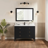 Meuble sous-lavabo de salle de bain simple personnalisé Comptoir en quartz blanc Évier simple en céramique à panneau plat avec miroir Armoire autoportante
